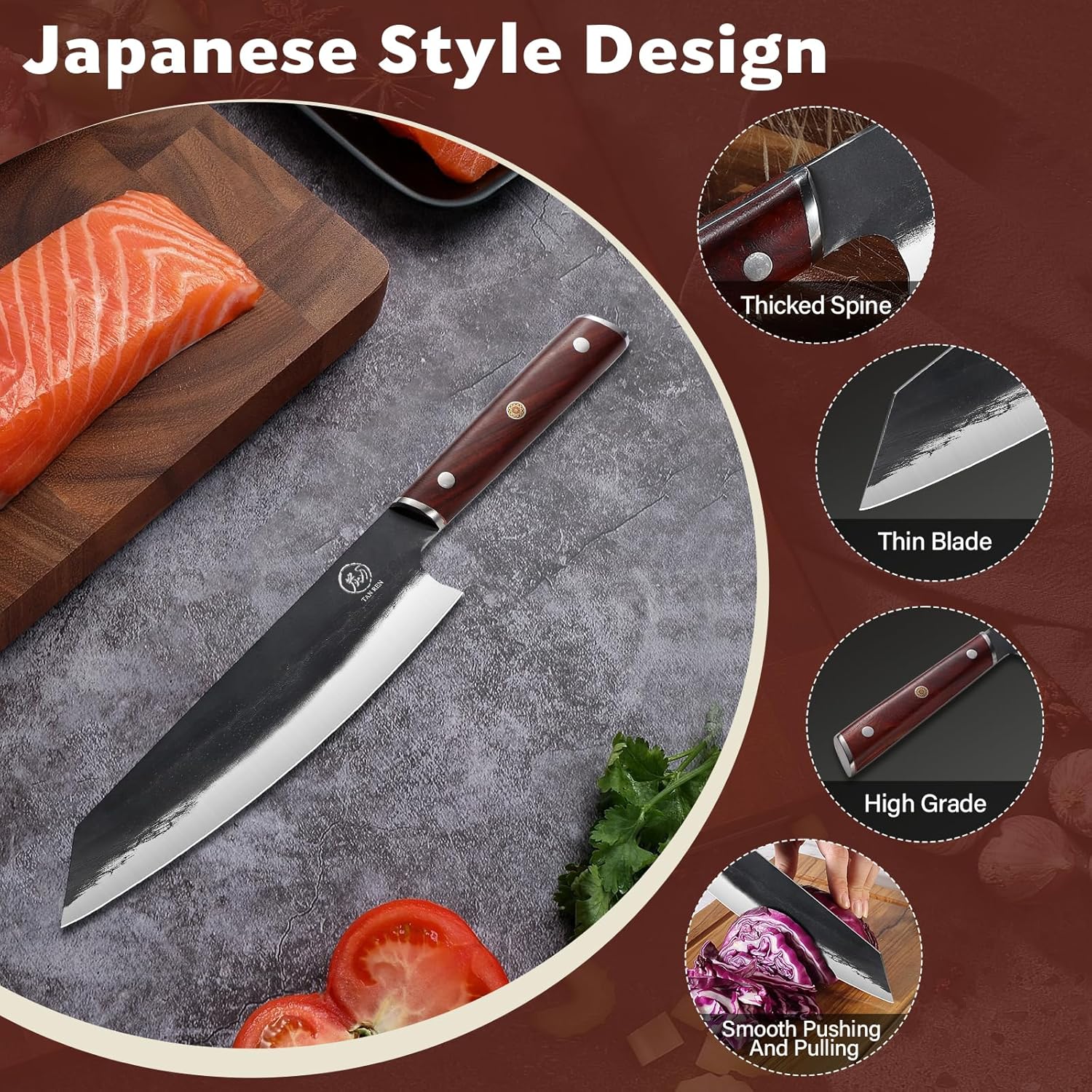 TAN REN Coltelli da Chef Giapponese, 33 cm Coltelli da Cucina - immagine 4