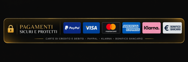 Pagamenti sicuri: PayPal, Visa, Mastercard, American Express, Klarna e bonifico bancario